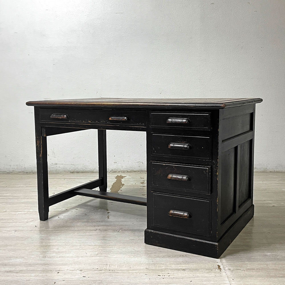 【祖師ヶ谷大蔵店】ジャパンビンテージ Japan Vintage 古い木味の片袖机 デスク 抽斗5杯 古家具 レトロ W121cm 買取させていただきました。