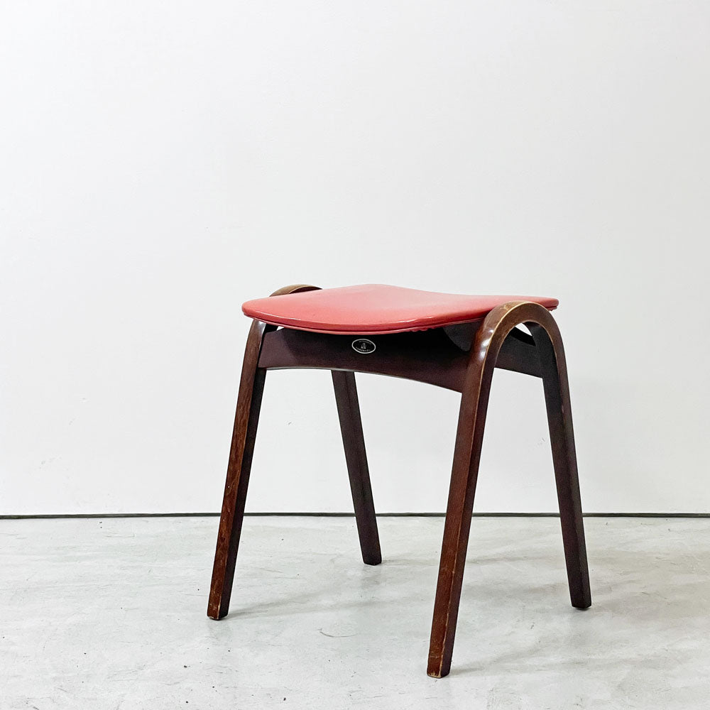 【祖師ヶ谷大蔵店】秋田木工 Akimoku ビンテージ 剣持スツール No.202 PVCレザー レッド系 スタッキングスツール 剣持勇 ジャパニーズモダン 買取させていただきました。