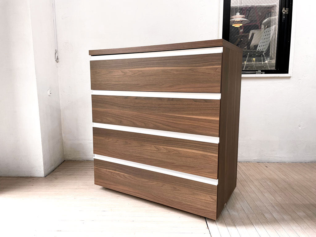 モーダエンカーサ moda en casa 4段チェスト ウォールナット調 アルミハンドル ソフトクローズ モダンデザイン デンマーク 買い取りしました。