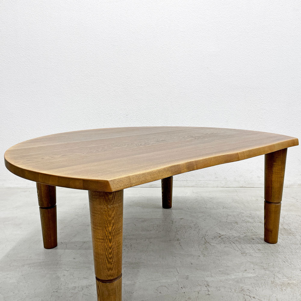 【登戸BASE店】ナガノインテリア NAGANO INTERIOR J-calm KT058-5S 変形半円 LDテーブル ダイニング＆センター兼用 タモ無垢材 ブラウンカラー W150cm 買取させていただきました。