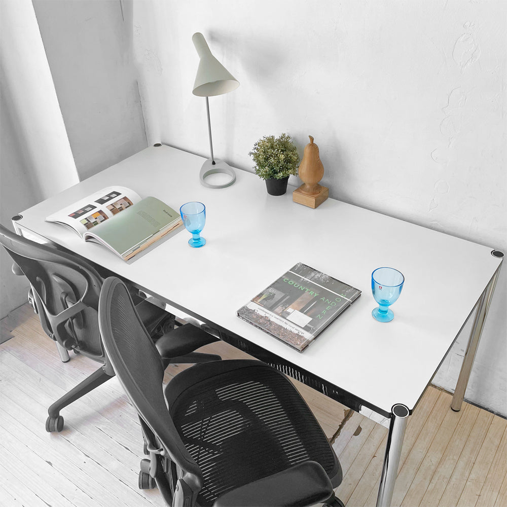 USMハラー USM Haller モジュラーファニチャー ハラーテーブル ワーキングデスク W150cm アジャスター パールグレーラミネート(ホワイト) 高さ調整機能付 スイス～合わせ上手～