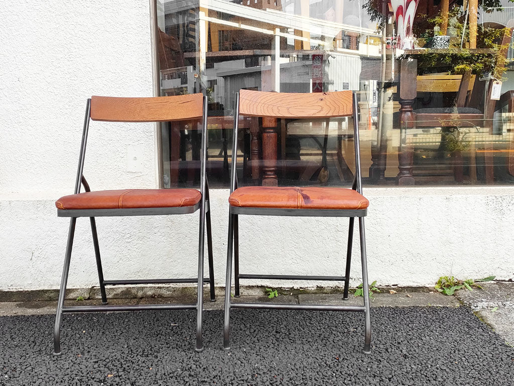 トラックファニチャー TRUCK FURNITURE スットチェア SUTTO CHAIR スチールロッド×オーク無垢材 レザー インダストリアル 参考定価:\78100- 廃番 ～ 鉄、革、無垢 ～