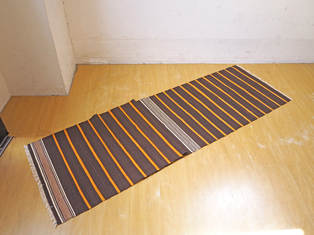 オールドキリム トルコ コンヤ地方 ラグ マット ボーダー 絨毯 ブラウン ランナーサイズ 234×55cm 買い取りしました。