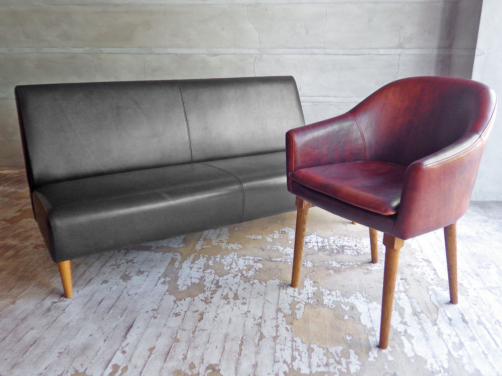 トラックファニチャー TRUCK FURNITURE ナップ ソファ 2シーター NAP SOFA ナラ無垢材 本革 ブラック ＆ BT チェア BT Chair レザー Leather 楢無垢材レッグ オーク材 美品 定価15.7万円 ～安心して使い込める一生もの～