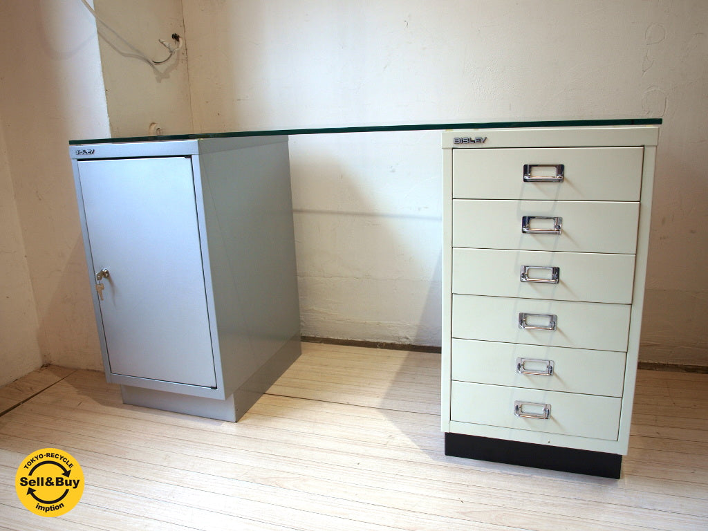 ビスレー BISLEY デスクプラン シリーズ DESK ベーシック BA3/6 ファイルキャビネット＆ BA 3/29 スチールキャビネット ガラス10ｍｍ★  中古品 買い取りしました。下北沢店 出張買取もお任せ下さい。