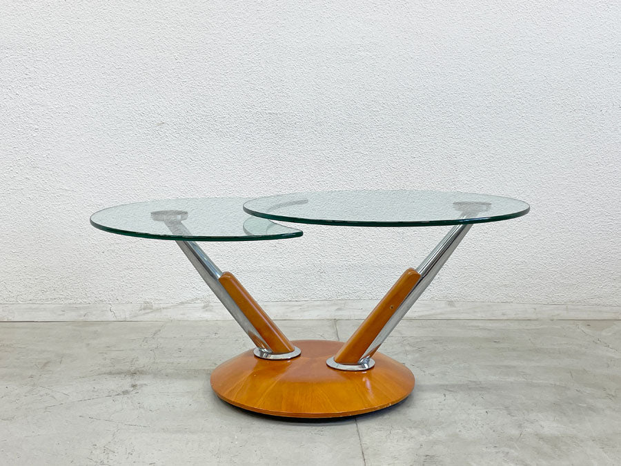 ロナルドシュミット Ronald Schmitt 可動式 ガラステーブル コーヒーテーブル サイドテーブル ～ 天板の動きがデザインの一部となったドイツモダンデザイン