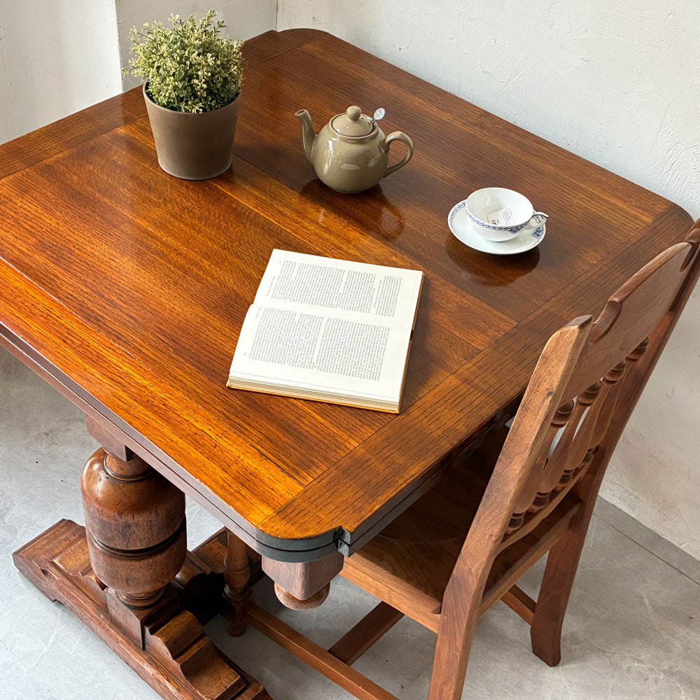 UKビンテージ Vintage ドローリーフテーブル 伸長式 オーク材 ビッグバルボスレッグ ～ 英国のトラディショナルなエクステンションテーブル
