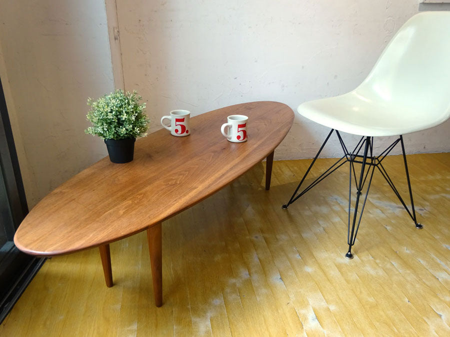 ウォールナット Walnut サーフボードテーブル Surfboard table ウォール無垢材 幅150ｃｍ オーバル コーヒーテーブル ～ カタチがチャームポイント