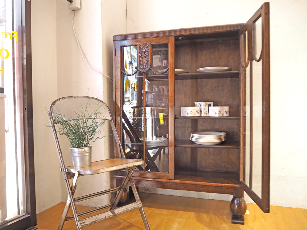 UKアンティーク エドワーディアン様式 ガラスキャビネット オーク材 ディスプレイ 飾り棚 キュリオケース イギリス ロイズアンティークス～魅力たっぷりのUKアンティーク～