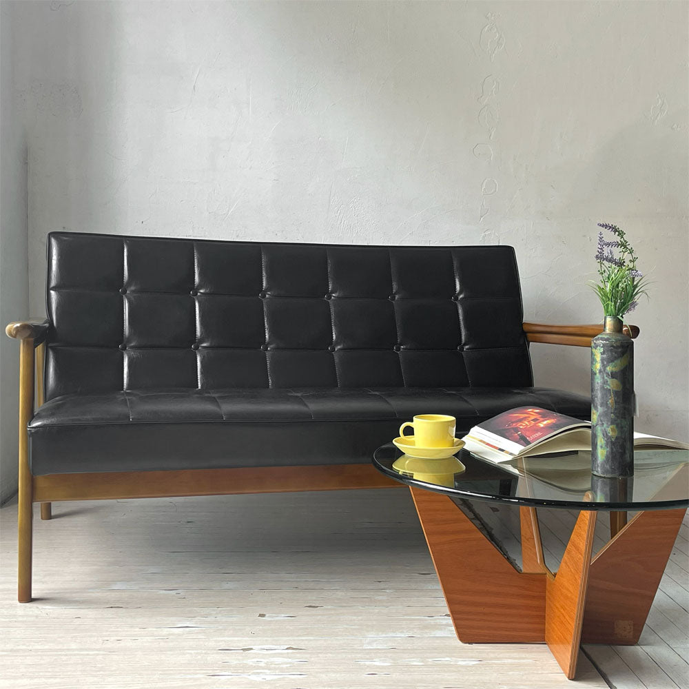 カリモク60 karimoku60 ロクマル Kチェア 2Pソファ ミッドセンチュリー～木材とレザーの共鳴