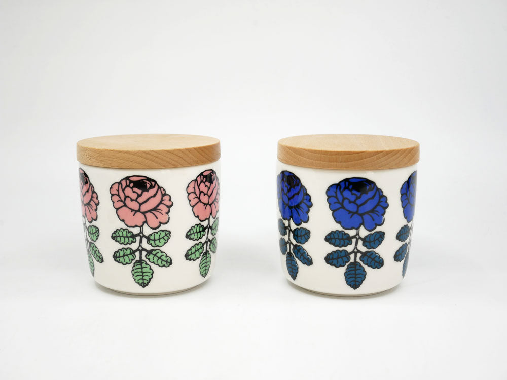 マリメッコ marimekko ヴィヒキルース VIHKIRUUSU ラテマグ ピンク ＆ ブルー 廃番カラー 木蓋付き マイヤ・イソラ Maija Isola 北欧食器 希少 中古品 買い取りしました。