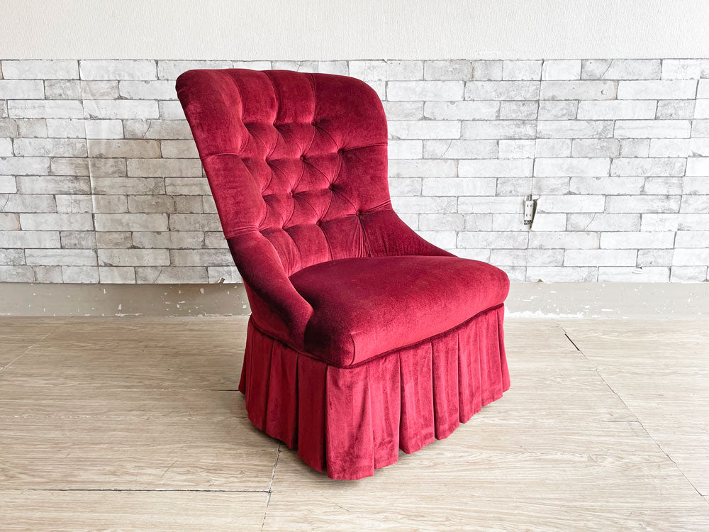ローラアシュレイ Laura Ashley 1人掛けソファ ラウンジチェア ワインレッド ベロア生地 クラシカルスタイル 中古品 買い取りしました。