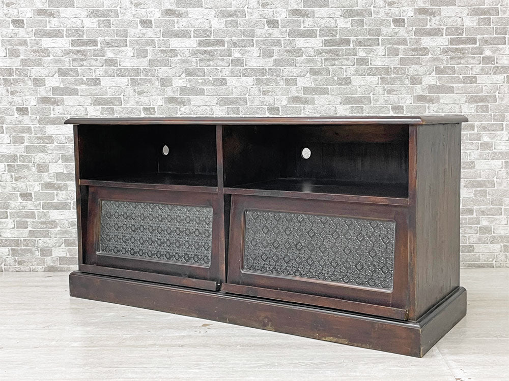ビーカンパニー B-COMPANY フラップ式 AVボード テレビボード W120cm マホガニー無垢材 アンティーク調 ダークブラウン カフェスタイル レトロ 買い取りしました。