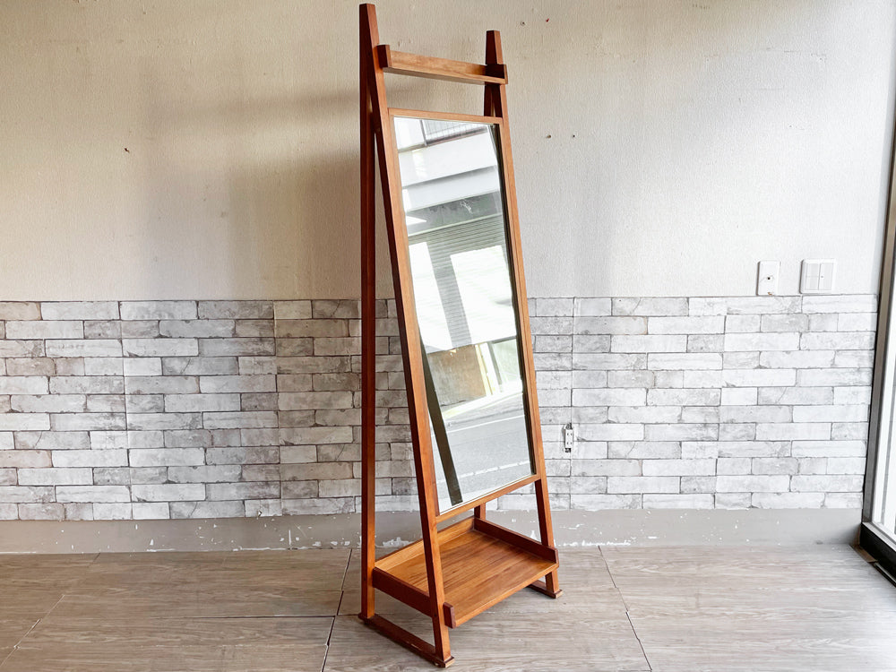 ナチュラルスタイル Natural Style 木製 スタンドミラー 姿見 イーゼル型 ラック付き ブラウン H178cm シンプルデザイン 中古品 買い取りしました。