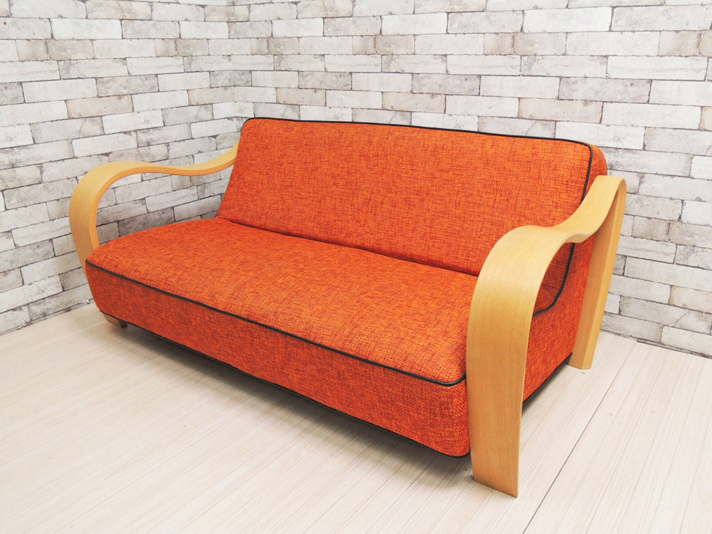 冨士ファニチア FUJI FURNITURE 2人掛け ソファ ワイド L853_F オレンジ プライウッド 曲木 レトロ  中古品 買い取りしました。