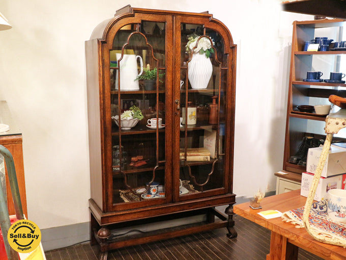 英国 アンティーク ブックケース  オーク材 バルボスレッグ  ～英国アンティーク特有の重厚な存在感と洗練された佇まい～ 【 買取と販売とレンタルのお店 】