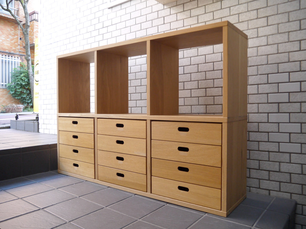 無印良品 MUJI 2段3列 スタッキングシェルフ 2×3 オーク材 オープンシェルフ オプションパーツ 抽斗 チェスト 3個付 本棚 飾り棚 中古品 買い取りしました。