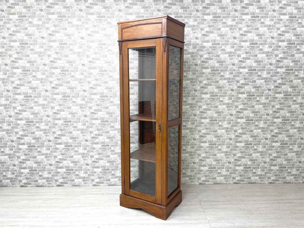 アジアンビンテージ asian vintage チーク材 ディスプレイキャビネット キュリオケース ガラスショーケース 3面ガラス W54 × H195cm 鍵欠品 中古品 買い取りしました。