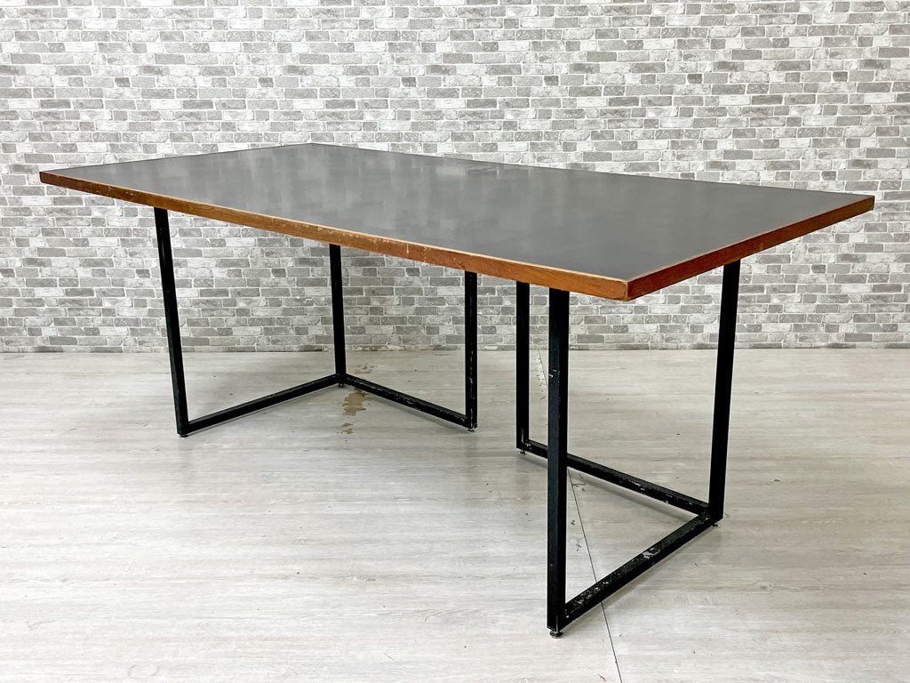 リメイク家具 メラミン リバーシブル天板 × ビスレー BISLEY Lフット ワークデスク W180×D90cm ダークグリーン&ブラック インダストリアル 中古品 買い取りしました。