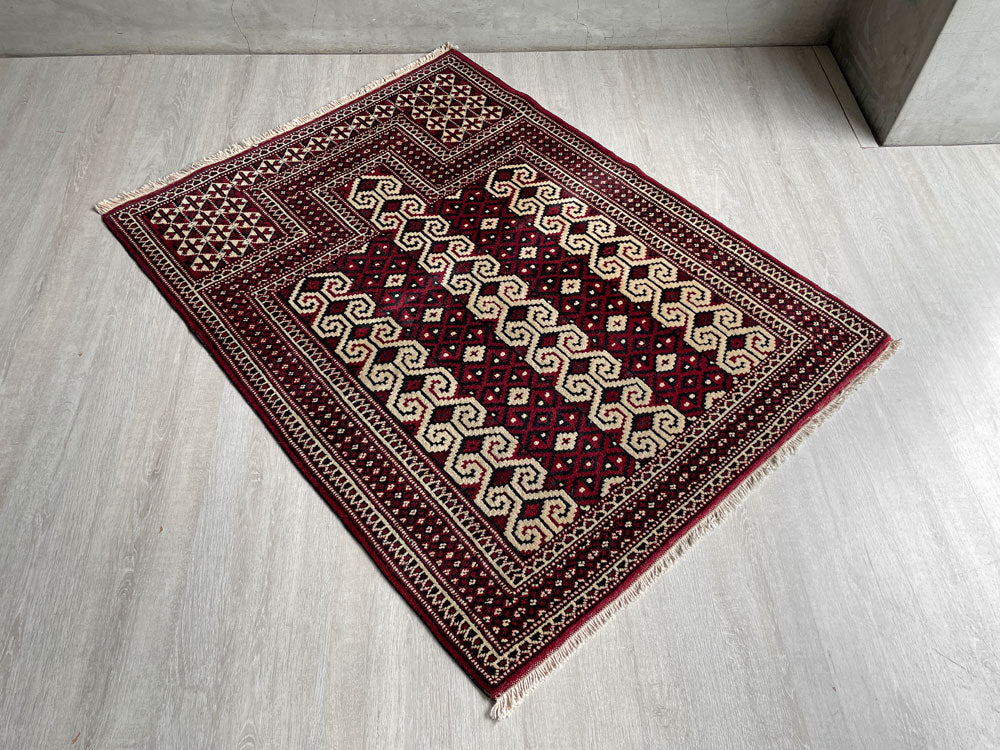 イラン製 バルーチ族 Bharuch プレイヤーラグ トライバルラグ 絨毯 ウール ネイティブ オリエンタル 深紅 92×119cm 中古品 買い取りしました。