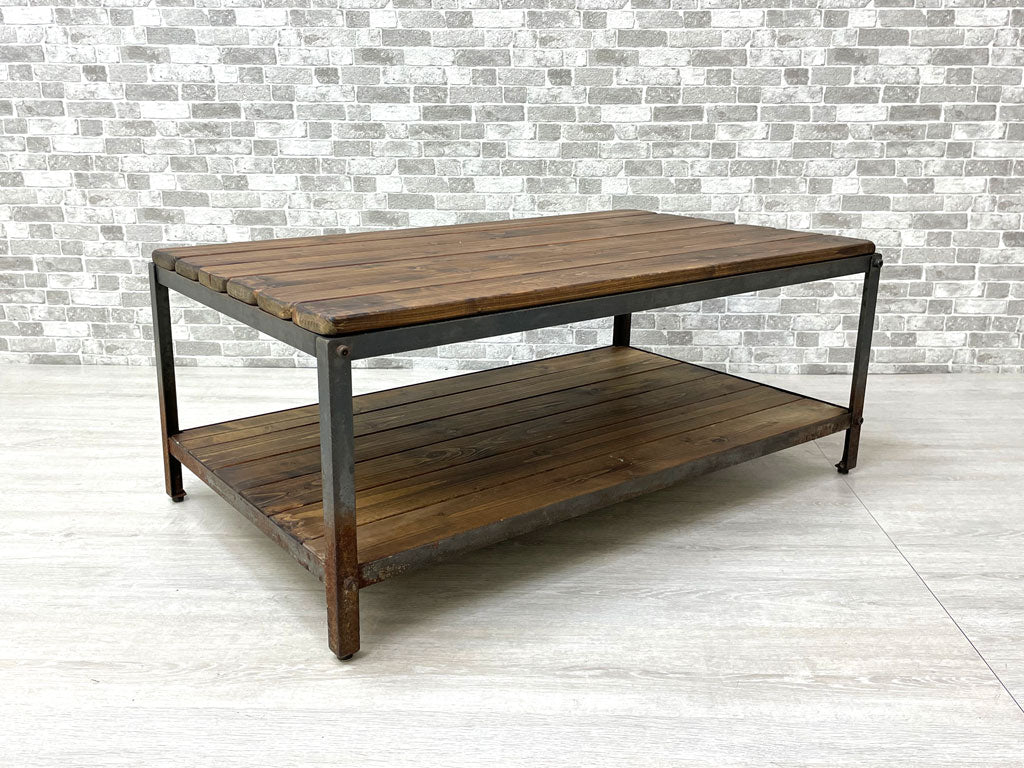 インダストリアルデザイン Industrial Design 杉材 × アイアン ローテーブル センターテーブル W91cm ビンテージスタイル 中古品 買い取りしました。