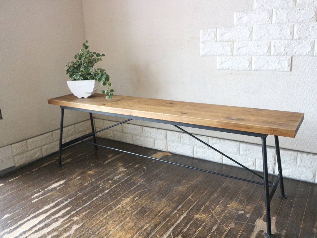 リスタイル Restyle オリジナル家具 リデザインファニチャー Redesign Furniture ベンチ ヒュームドパイン無垢材 アイアン リメイク家具 工業系 中古品  買い取りしました。