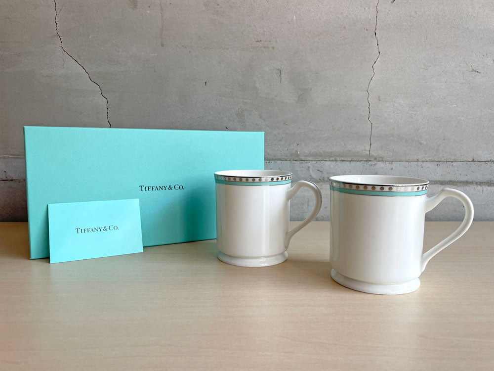 ティファニー Tiffany&Co プラチナブルーバンド マグカップ ペア 箱付き 中古品 買い取りしました。