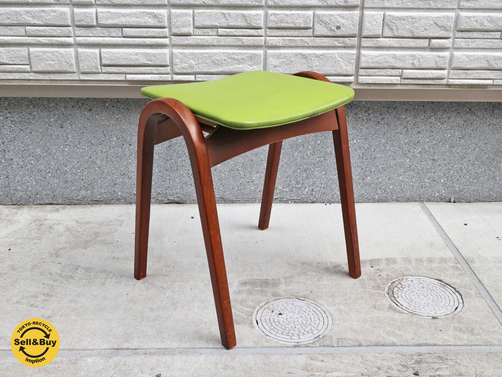 秋田木工 Akimoku スツール No.202 剣持スツール ビンテージ ブラウン×ライトグリーン PVC   買い取りしました。経堂店 出張買取もお任せ下さい。