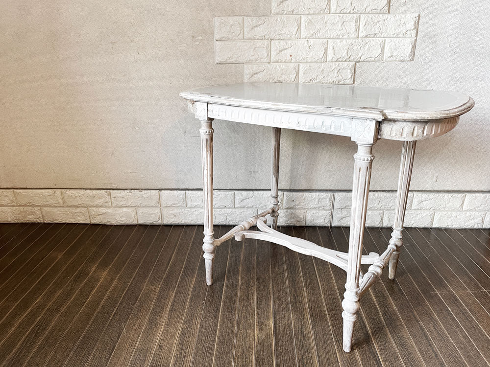 フランスビンテージ French Vintage ホワイトペイント コンソールテーブル サイドテーブル W74cm シャビーシック  中古品  買い取りしました。