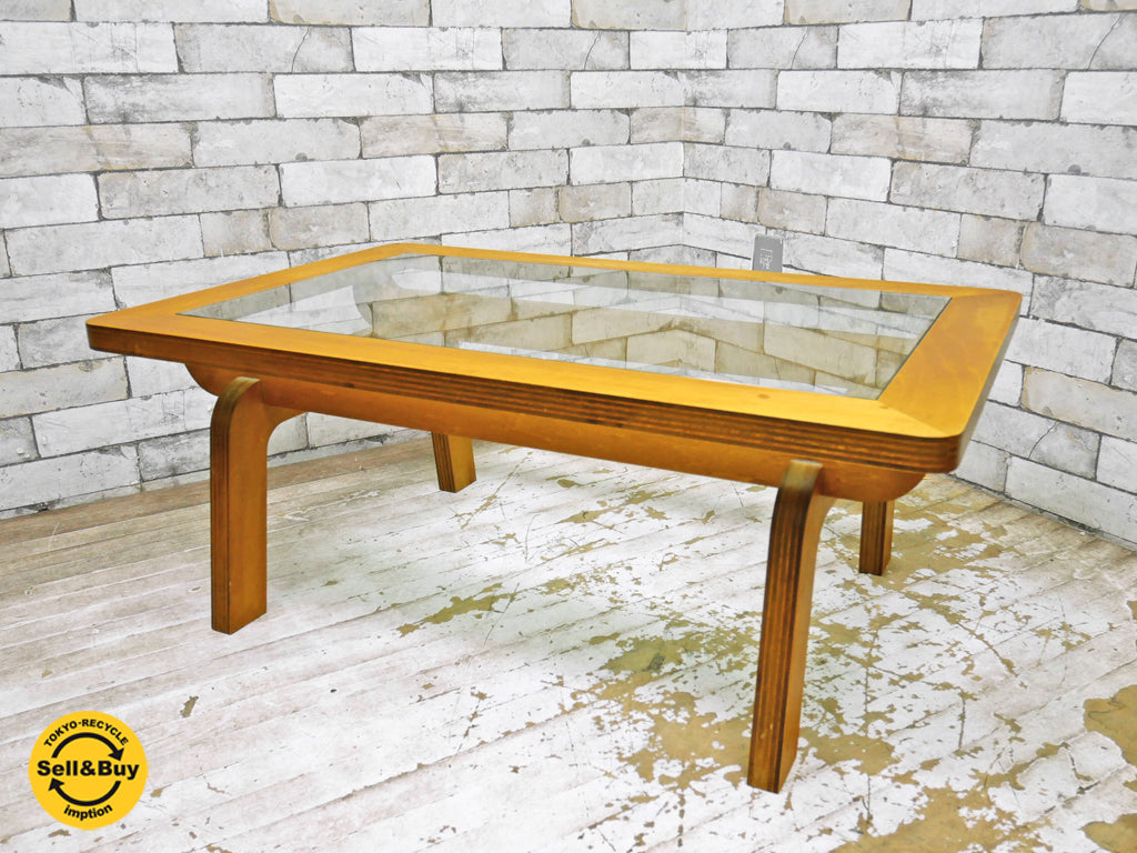 グラフ graf ナラティヴ Narrative サブロク 3/6 コーヒーテーブル 格子 Koushi レクタングル Rectangle ローテーブル シナ材 ガラス天板 中古品 買い取りしました。