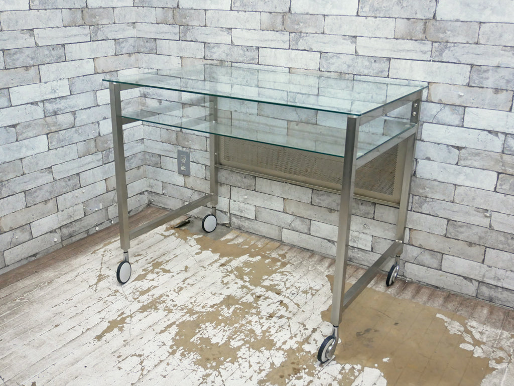 モダンデザイン Modern design ガラス × スチール デスク 作業机 ワゴン キャスター付き 中古品 買い取りしました。