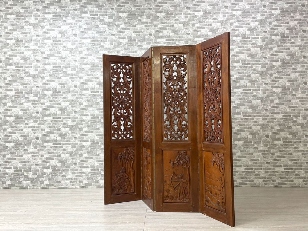 アジアンビンテージ Asian Vintage 無垢材 パーテーション 衝立 間仕切り 4連 H149cm 木彫 アジアン家具 中古品 買い取りしました。