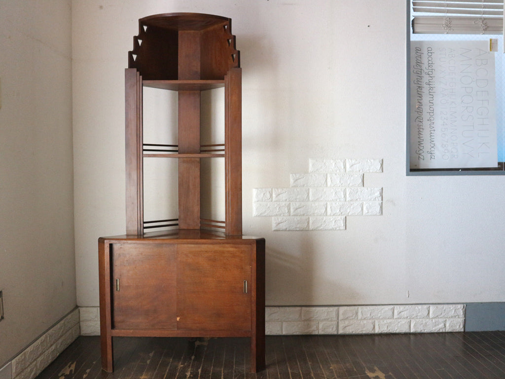 アールデコ artdeco ビンテージ 木製コーナーキャビネット Vintage corner cabinet シェルフ 本棚 飾り棚 中古品  買い取りしました。