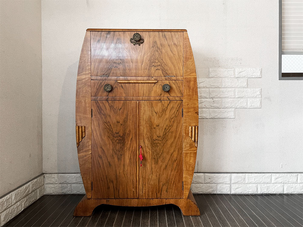 UKビンテージ Vintage カクテルキャビネット バーキャビネット W77cm ウォールナット材 カクテルピック&シェイカー&スクイーザー付 シノワズリ 英国家具  中古品  買い取りしました。