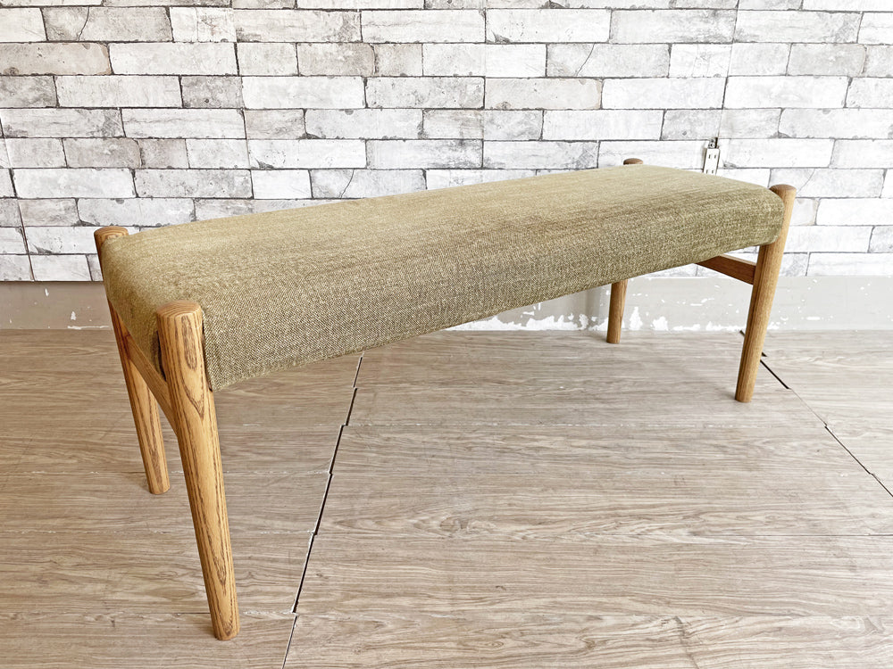 モモナチュラル MOMO Natural ホーン HORN ベンチ タモ無垢材 カバーリング グリーン系ファブリック W110cm 定価￥39,500～ 中古品 買い取りしました。