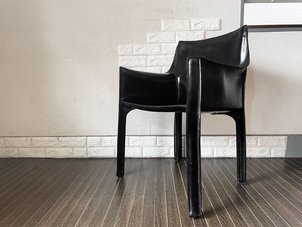 カッシーナ Cassina 413 CAB アームチェア キャブチェア 本革 ブラック マリオ・ベリーニ イタリア モダンデザイン 定価￥356,400-  中古品  買い取りしました。