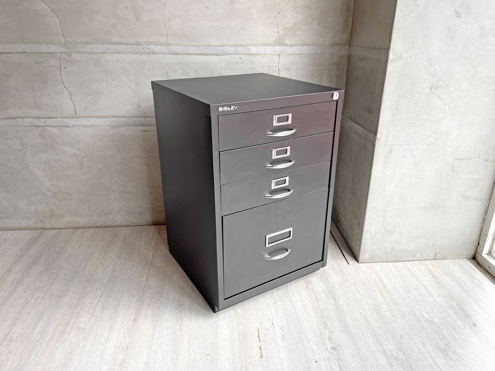 ビスレー BISLEY BASIC F シリーズ マルチ収納ケース 4段 キャビネット 袖机 英国 マットブラック 鍵付き 定価\63,800- 中古品 買い取りしました。