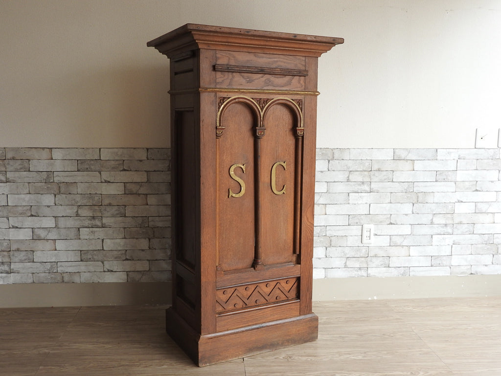 アンティーク Antique オーク材ペデスタル pedestal サイド天板付 スタンド 台座 花台 背板欠品 現状品  中古品  買い取りしました。