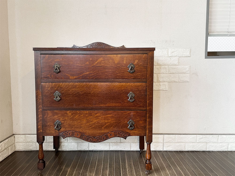 UKビンテージ UK Vintage オーク材 チェスト 抽斗3杯 W85cm キャスター付 英国家具  中古品  買い取りしました。