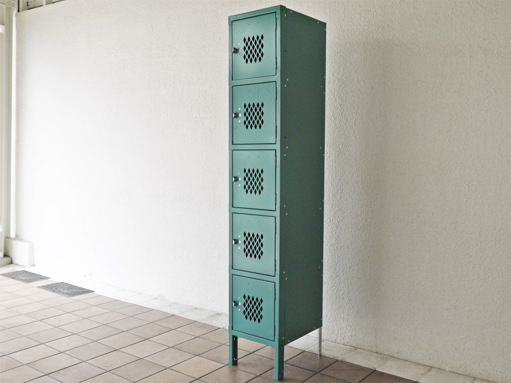 リオン LYON スチールロッカー ルーバーカット 5段 5-TIER LOCKER-DIA light teal 青緑カラー P.F.S取扱 中古品 買い取りしました。