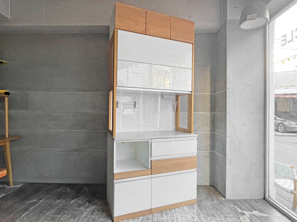 堀田木工所 HOTTA WOODY マーク シリーズ レンジボード 食器棚 キッチンボード ホワイト×ナチュラル アクタス 取り扱い 中古品 買い取りしました。