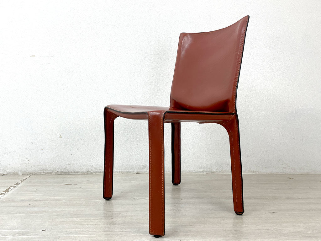 カッシーナ Cassina キャブチェア 412 CAB CHAIR アームレス 最高級本革 赤茶 マリオ・ベリーニ MoMA 永久展示品 イタリアモダン 定価264,000円 中古品 買い取りしました。