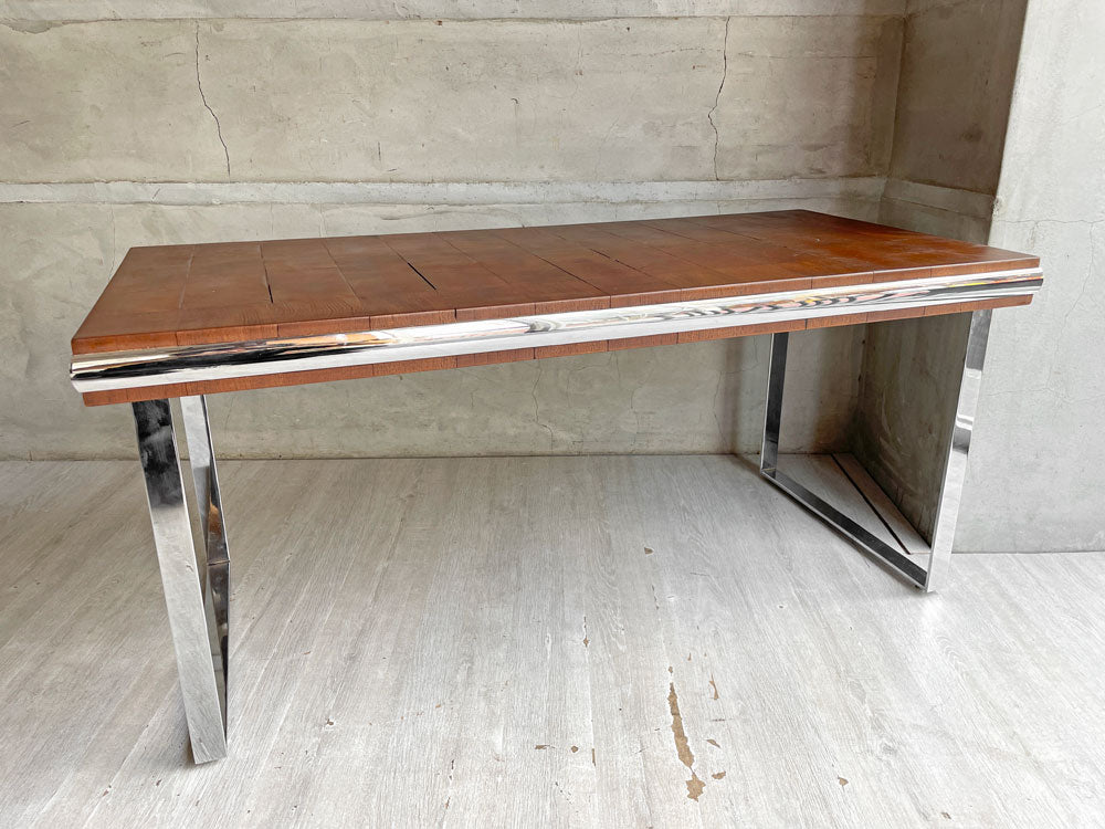 モダンデザイン Modern Design 無垢材×スチール コーヒーテーブル センターテーブル クロームメッキ W105cm 造作家具 中古品 買い取りしました。