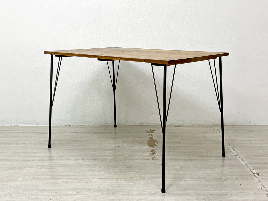 インダストリアル Design Indusitrial Design 無垢材×アイアン ダイニングテーブル ワークテーブル 作業台 店舗什器 工業系 W111cm 中古品 買い取りしました。