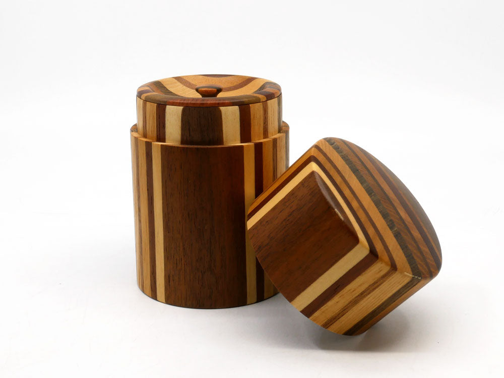 箱根寄木細工 茶筒 ムクづくり シマ H12cm キャニスター ストッカー 伝統工芸品 未使用品 買い取りしました。