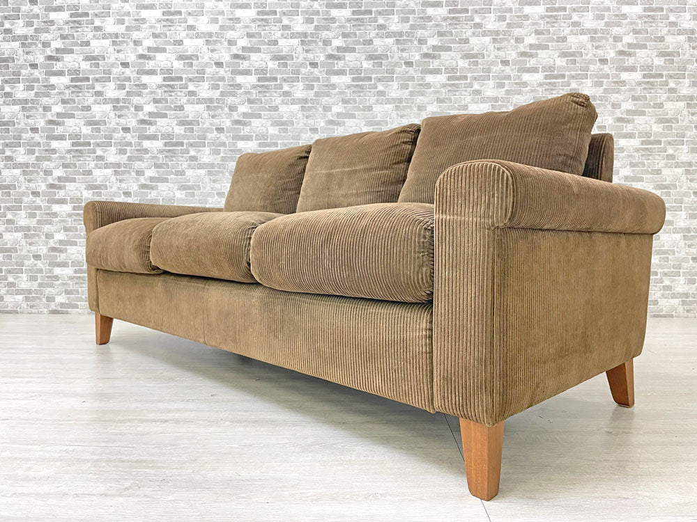 トラックファニチャー TRUCK FURNITURE FKソファ SOFA トリム TRIM 3シーター コーデュロイ ウォールナット無垢材 フェザークッション 張地F-66 ブラウン  中古品 買い取りしました。