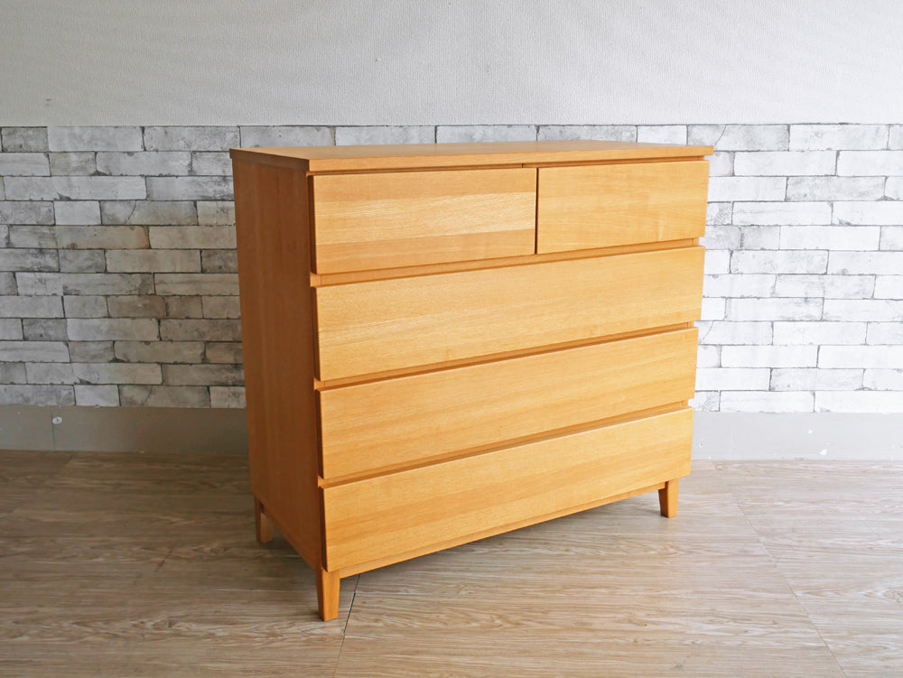無印良品 MUJI 木製チェスト ４段 タモ無垢集成材 フルオープン シンプルモダンデザイン ナチュラル 廃盤品  中古品  買い取りしました。