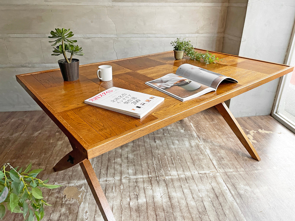 パシフィックファニチャーサービス P.F.S オペレーションBテーブル OPERATION B TABLE Lサイズ ダイニングテーブル オーク材 寄木 W152cm 定価￥159,500ー 中古品 買い取りしました。