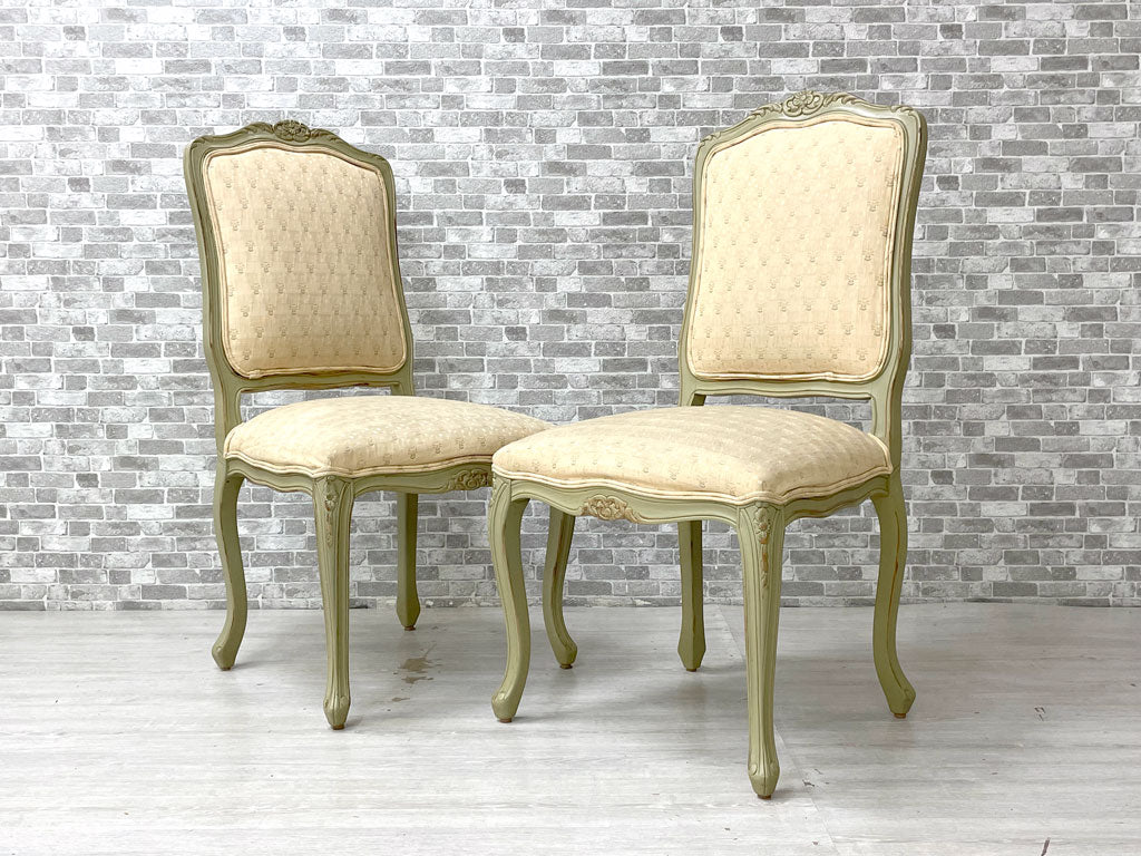 イーセンアーレン ETHAN ALLEN クラシカルデザイン ダイニングチェア ペインテッド ウッドフレーム ファブリック ビンテージ加工 グリーン 米国家具 中古品 買い取りしました。