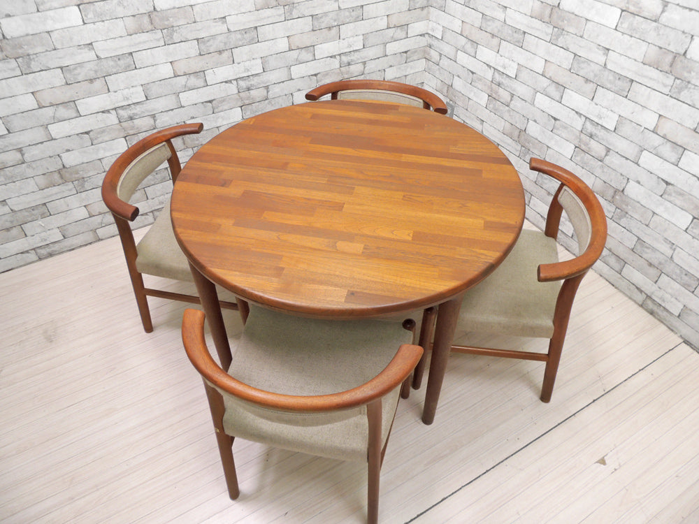 青林製作所 チーク材 無垢集成材 EX ダイニングテーブル & チーク無垢材 ハーフアーム ダイニングチェア ×4脚 ビンテージ 北欧スタイル 国産家具  中古品 買い取りしました。
